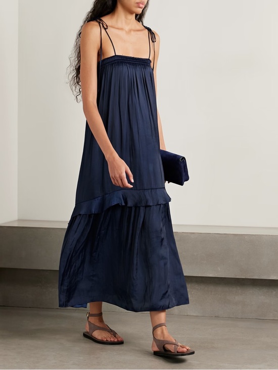 La Ligne Dresses & Skirts - La Ligne Fleur Ruffled Crinkled-Satin Maxi Dress - Midnight Blue - L